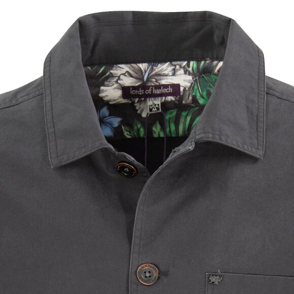 Lords of Harlech Black Printed Interior Butter Cotton Fabric Louis Shacket - Picture 2 of 2